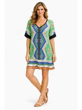 Uncle Frank Boho Indie Green Black Tunic Dress Top Womens S Travel Resort Casual
